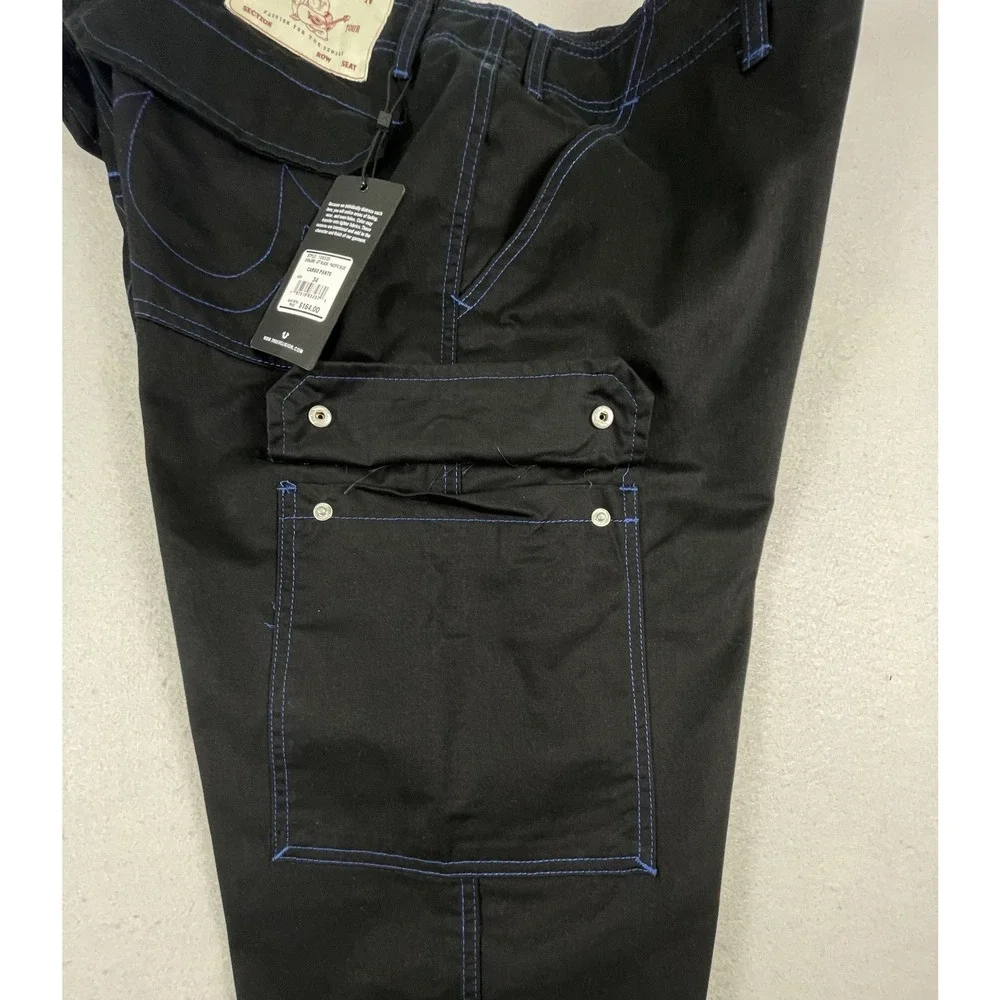 True Religion Cargo Pants‎ Mens 34 Black Pacific Blue Straight Leg NWT Y2K Style